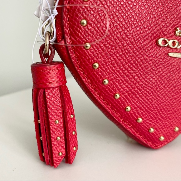 Coach Red Heart Studded Cardholder Coin Purse NWT - Picture 2 of 9